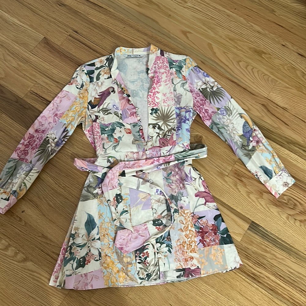 Zara Button Up Tie Floral Dress